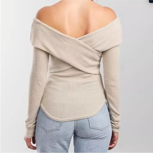 Free People Marley Top Off Shoulder Waffle Knit Oatmeal Cream Large - Picture 16 of 16